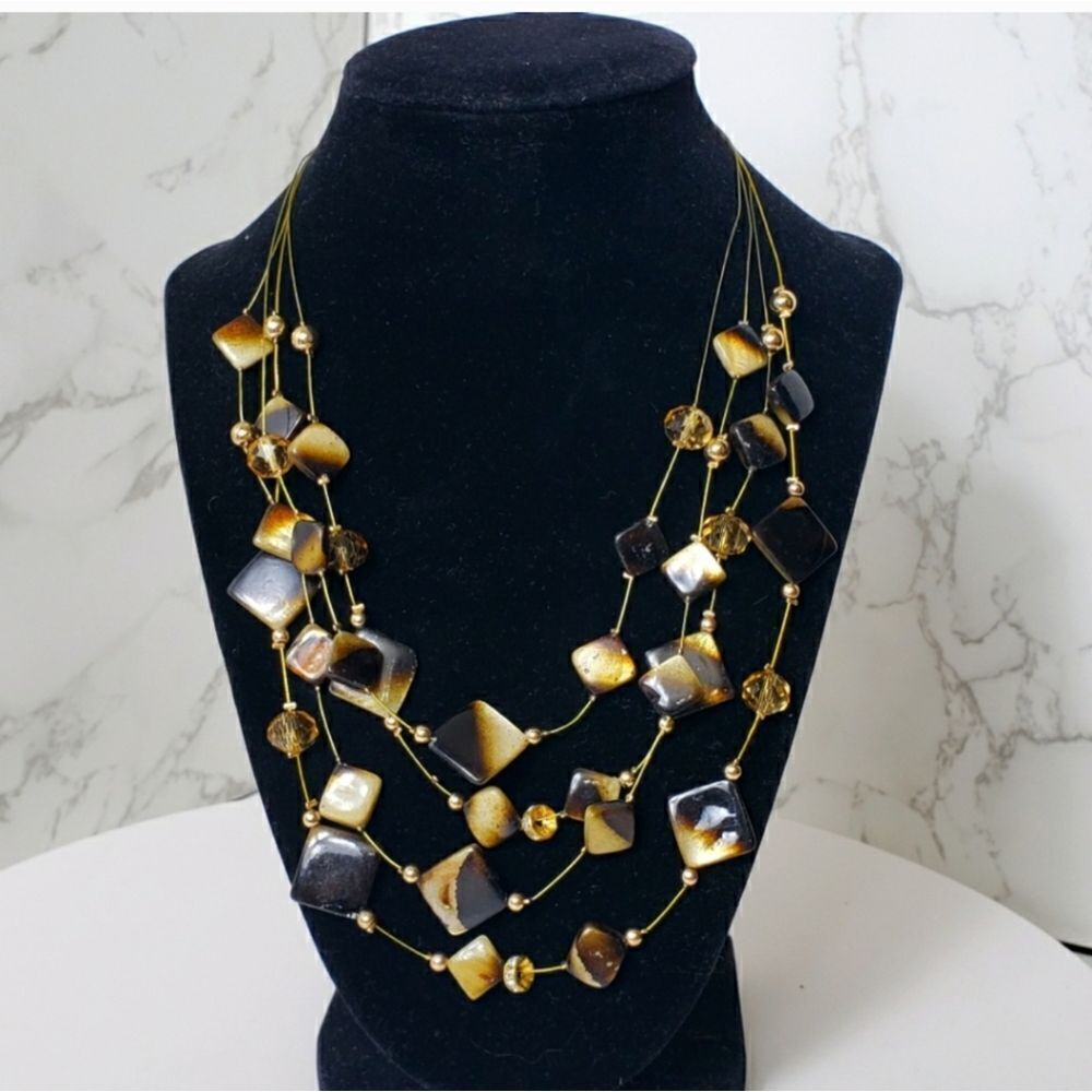 MULTI-STRAND Glass Beaded Wire Necklace